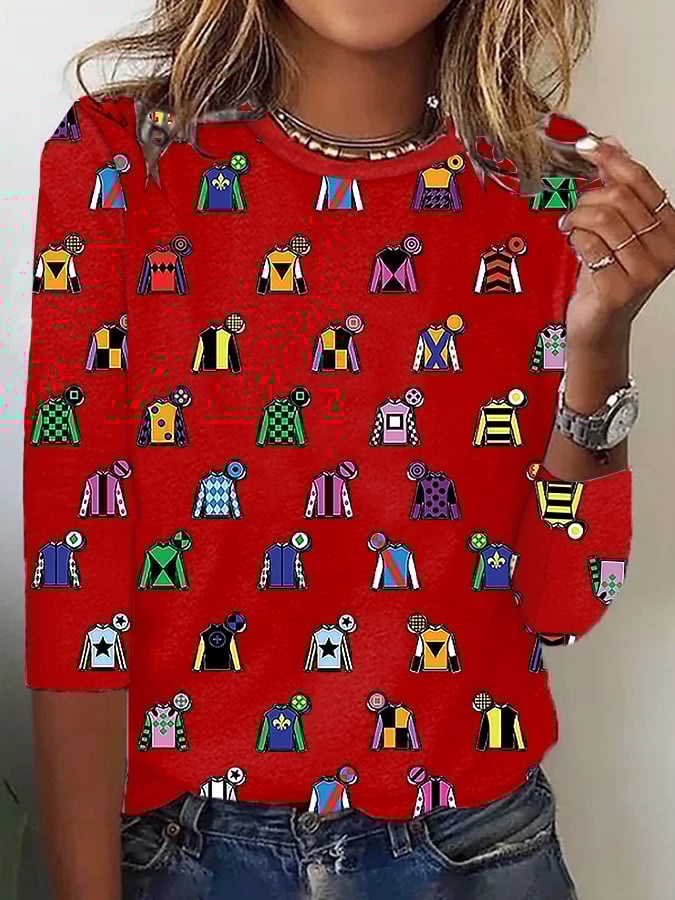 Women's Retro Derby Day Print Crew Neck T-Shirt