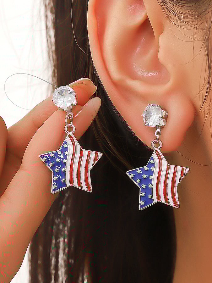 Women'S Independence Day July 4th Heart Shape Flag Earrings Fourth Of July Independence Day Earrings