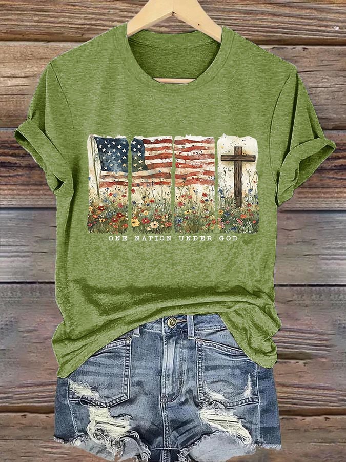 Women'S Casual One Nation Under God Faith Graphic Print Short Sleeve T-Shirt