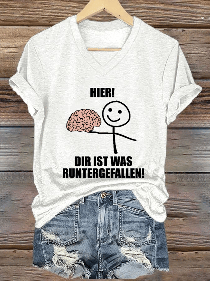 “Hier! Dir ist was runtergefallen!” Damen-T-Shirt mit V-Ausschnitt