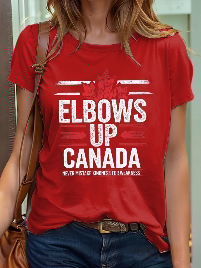 Women's Retro Elbows Up Canada Never Mistake Kindness For Weakness Print T-Shirt