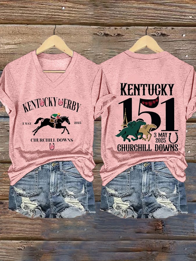 Women's Kentucky Derby  Printed V-Neck T-Shirt