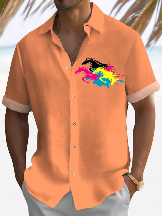 Men's Horse Racing Print Shirt (No Pockets)