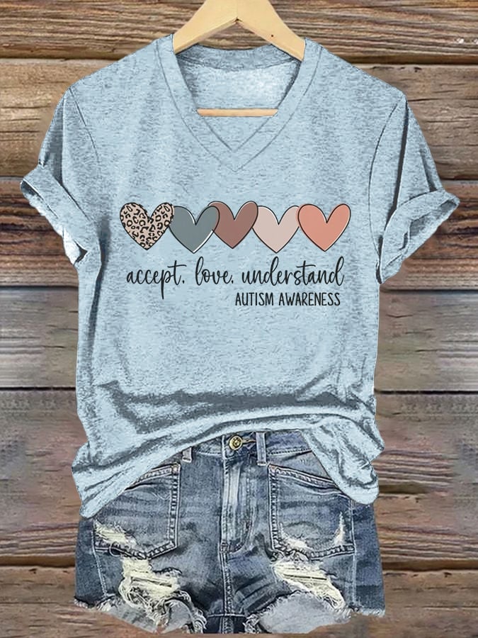 Women's Autism Awareness Printed Short-Sleeved T-Shirt