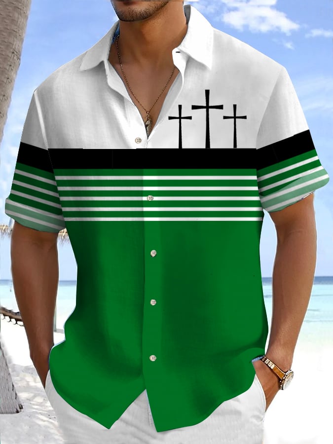 Men's Retro Faith Striped Short Sleeve Shirt