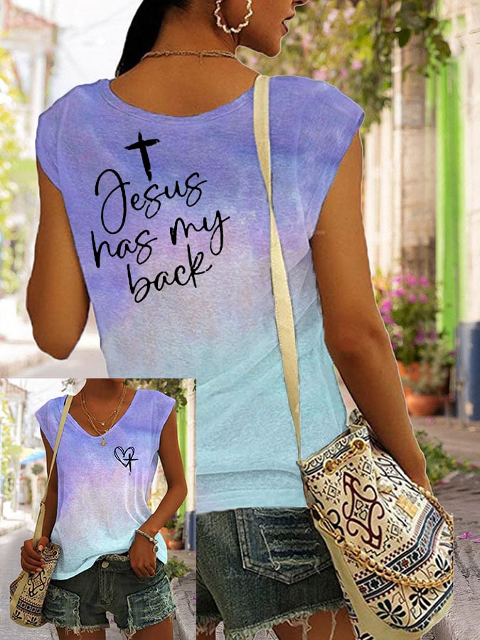 Women's Faith Love Like Jesus Jesus Has My Back Print T-shirt
