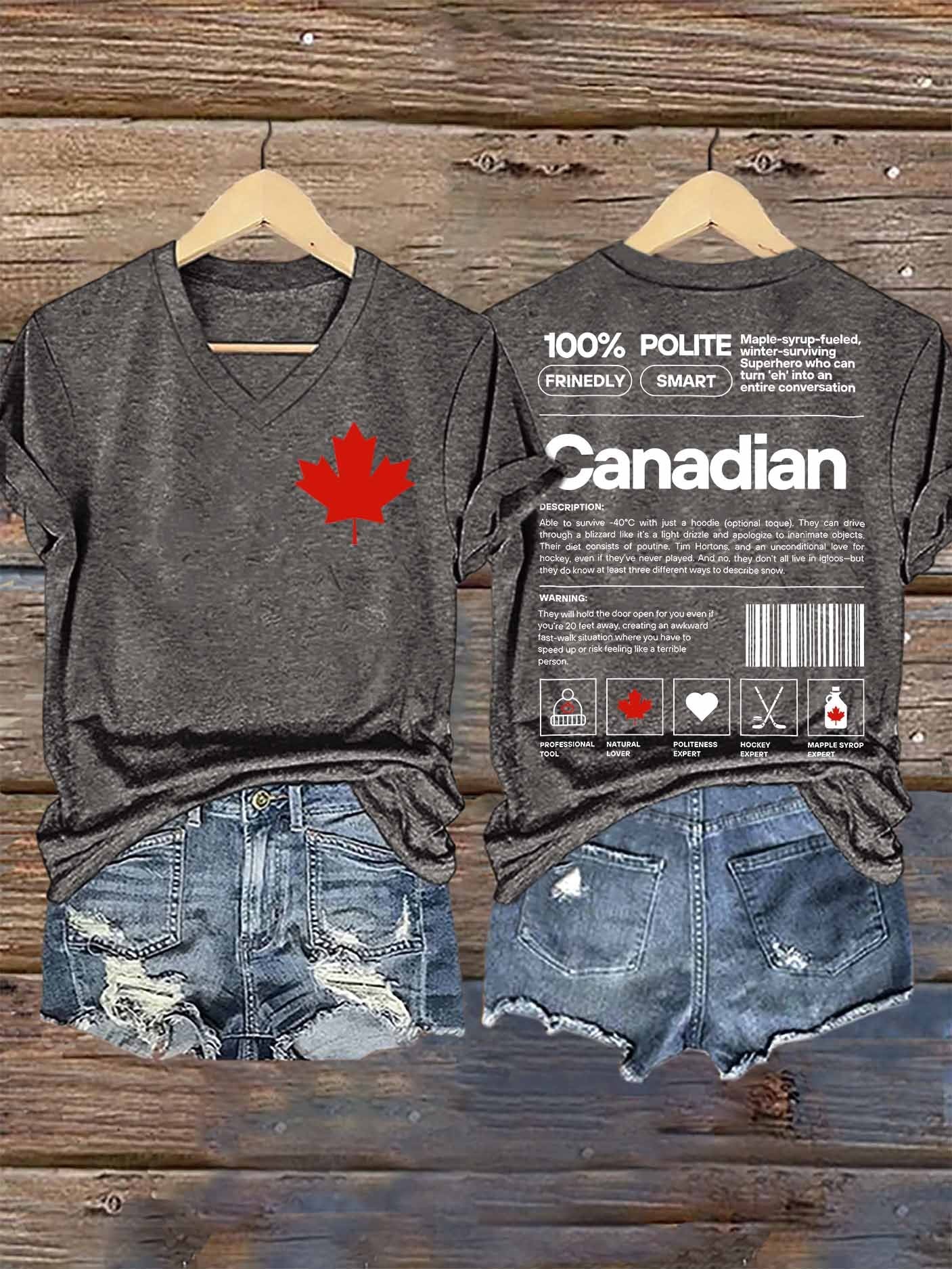 Women's Proud Canada Day Print V-Neck T-Shirt