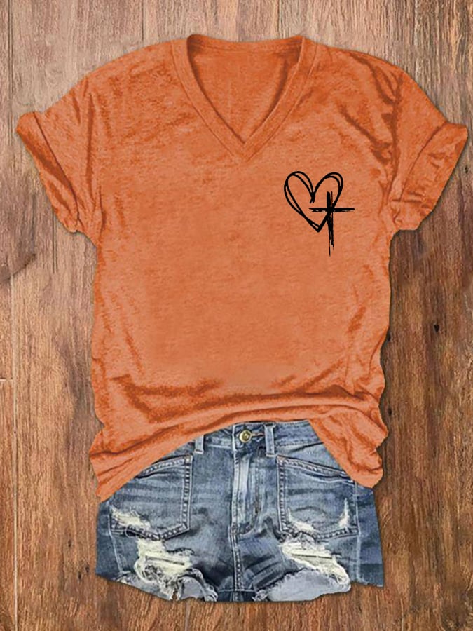 Women's Love Like Jesus Jesus Has My Back Print V-Neck T-Shirt