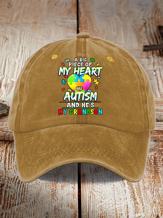 Retro A Big Piece Of My Heart Has Autism And He's My Grandson Print Baseball Cap