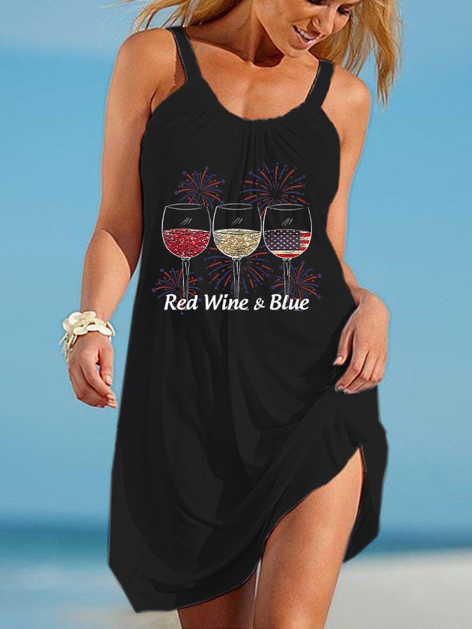 Women's Red Wine and Blue Print Dress