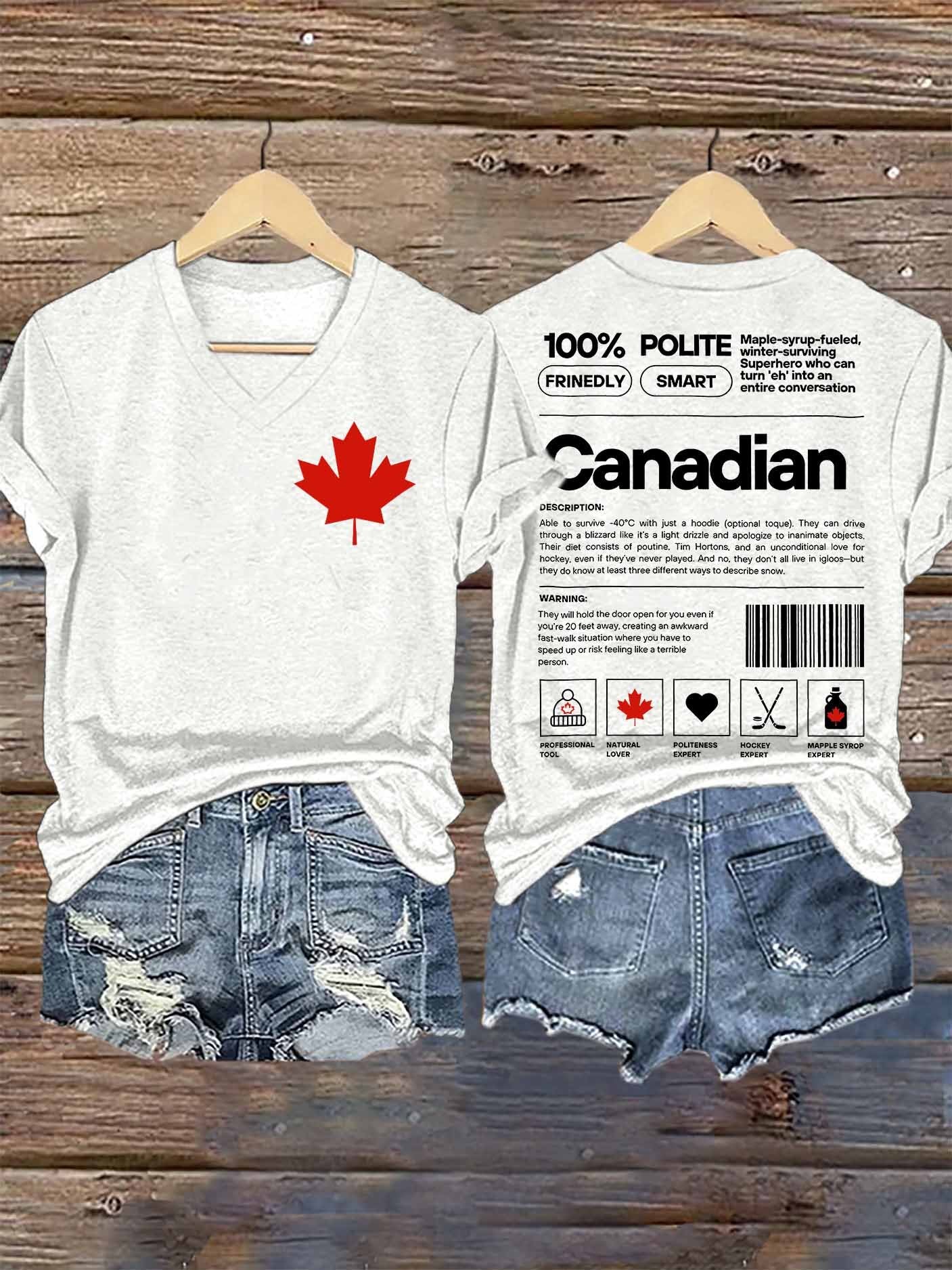 Women's Proud Canada Day Print V-Neck T-Shirt