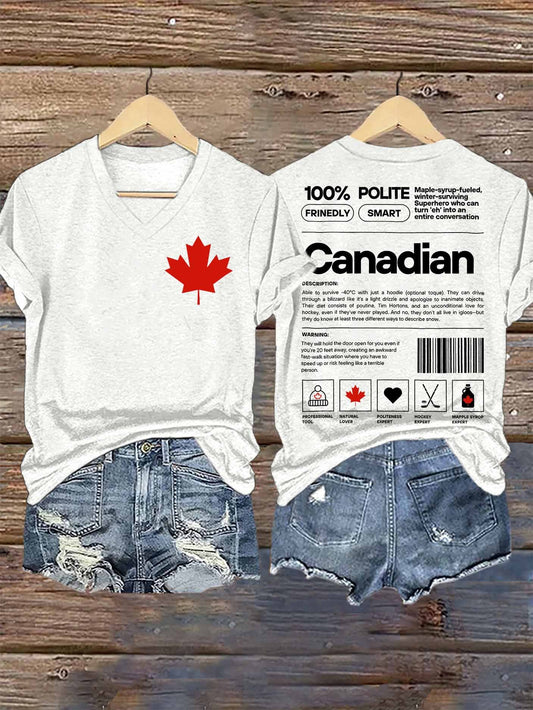 Women's Proud Canada Day Print V-Neck T-Shirt