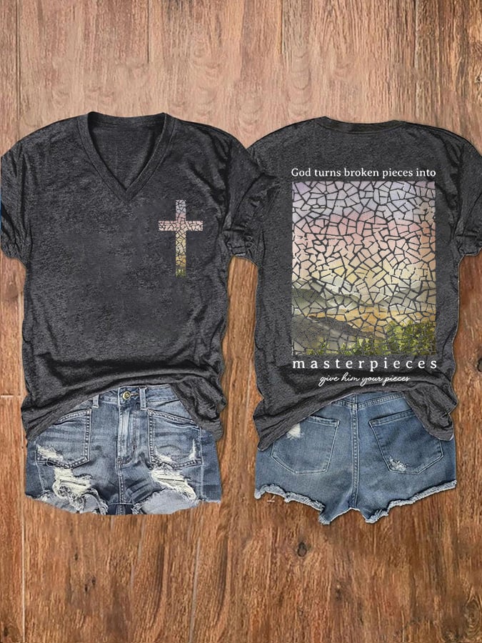 Women'S God Turns Broken Pieces Into Masterpieces Printed Casual T-Shirt