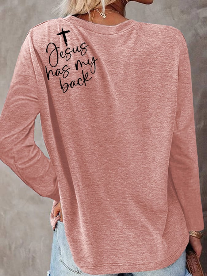 Women's Love Like Jesus Jesus Has My Back Printed Long-Sleeve T-Shirt