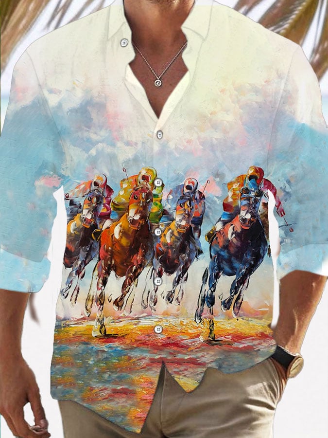 Men's Horse Racing Printed Casual Vacation Shirt