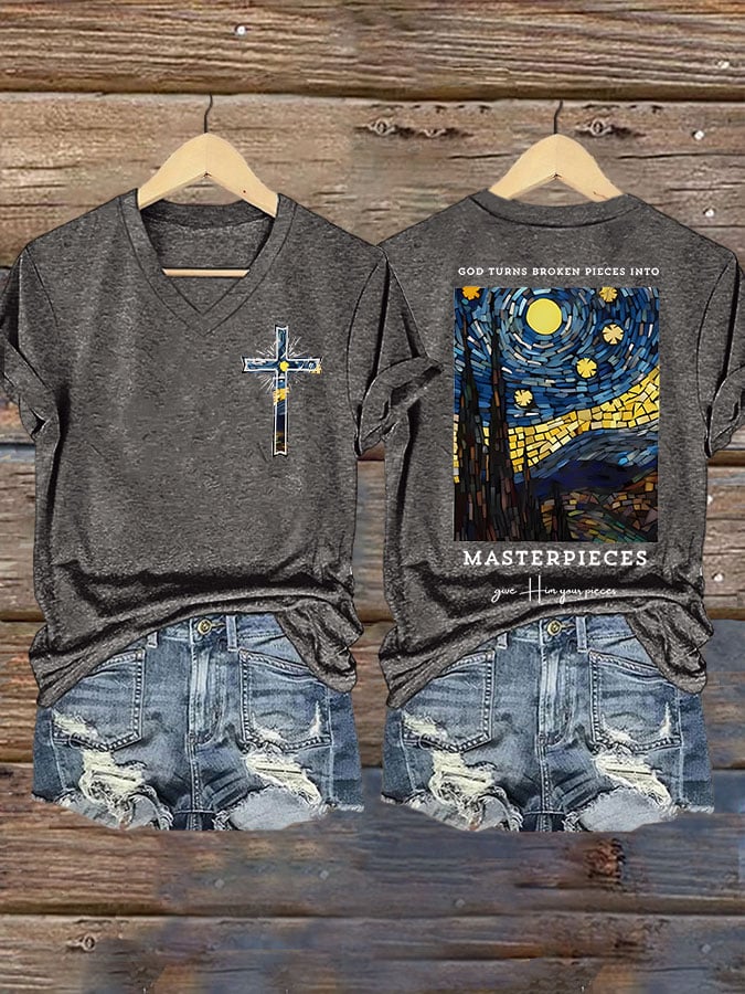 God Turns Broken Pieces Into Masterpieces Give Him Find Your Picces Print T-shirt