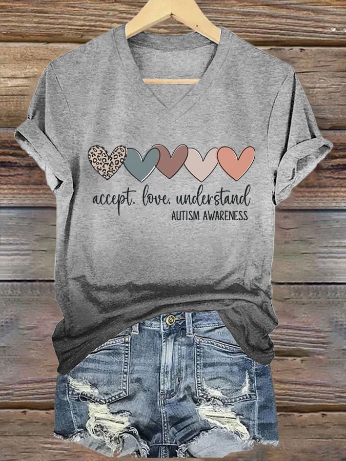 Women's Autism Awareness Understands Love Acceptance Printed Short-Sleeved T-Shirt