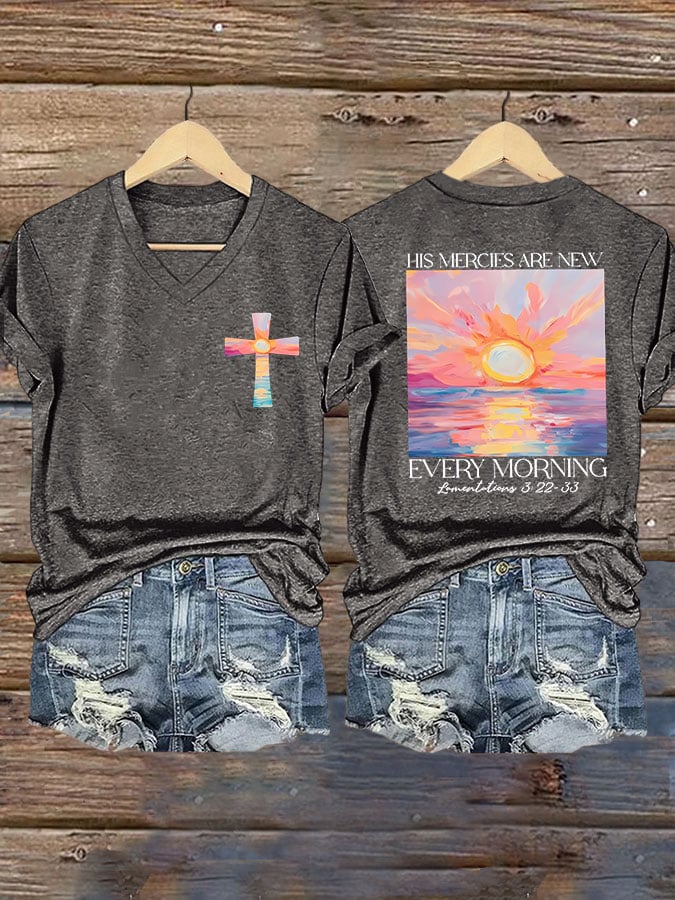 đ„Buy 3 Get 10% Offđ„Women's His Mercies Are New Every Morning Feeling Printed T-Shirt