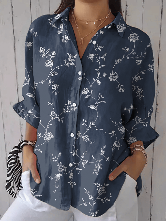 Women's Vintage Floral Print Casual Lapel Shirt