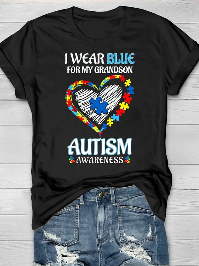 Women's Wear Blue In April To Raise Autism Awareness Printed Short-Sleeved T-Shirt