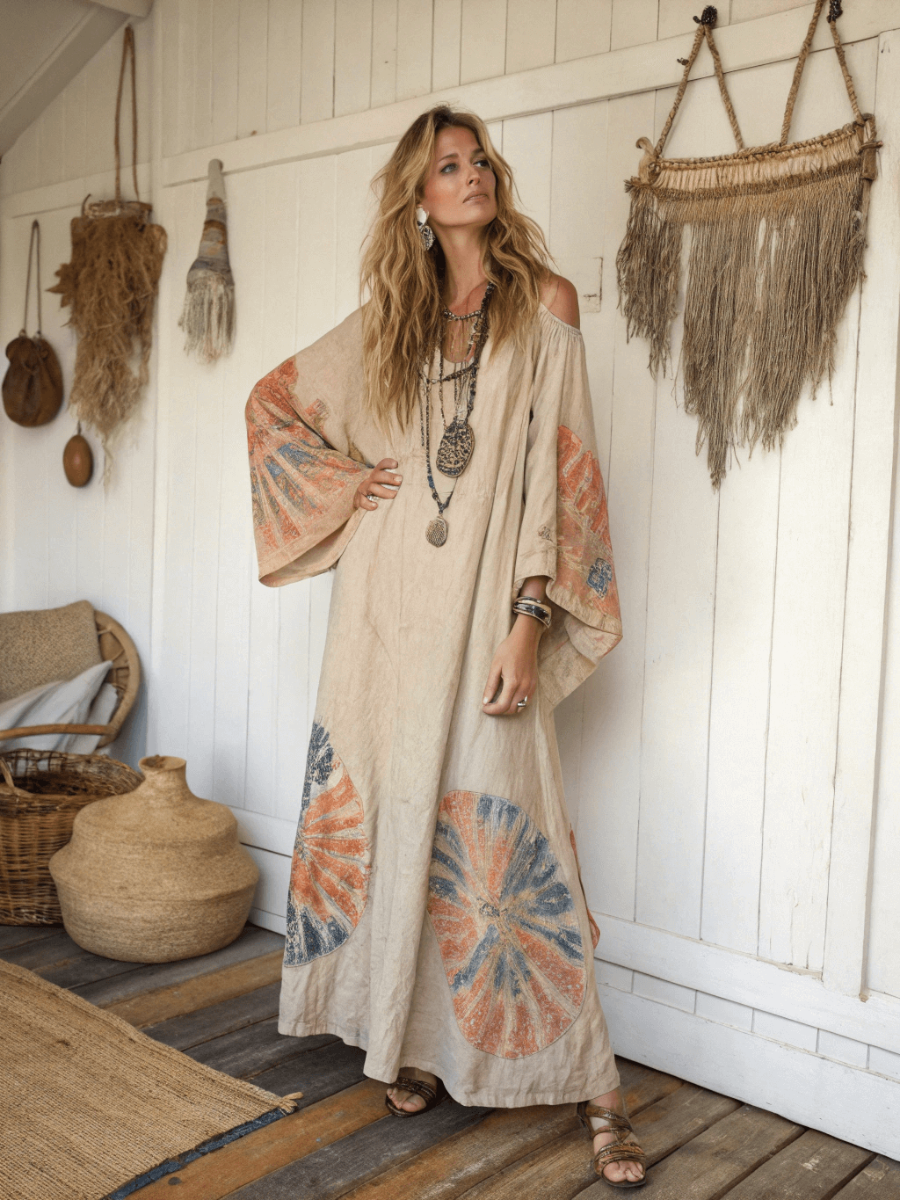 Women's cotton and linen one shoulder long skirt