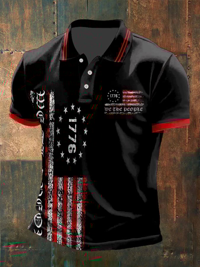 Men's Independence Day American Flag Print Polo Shirt