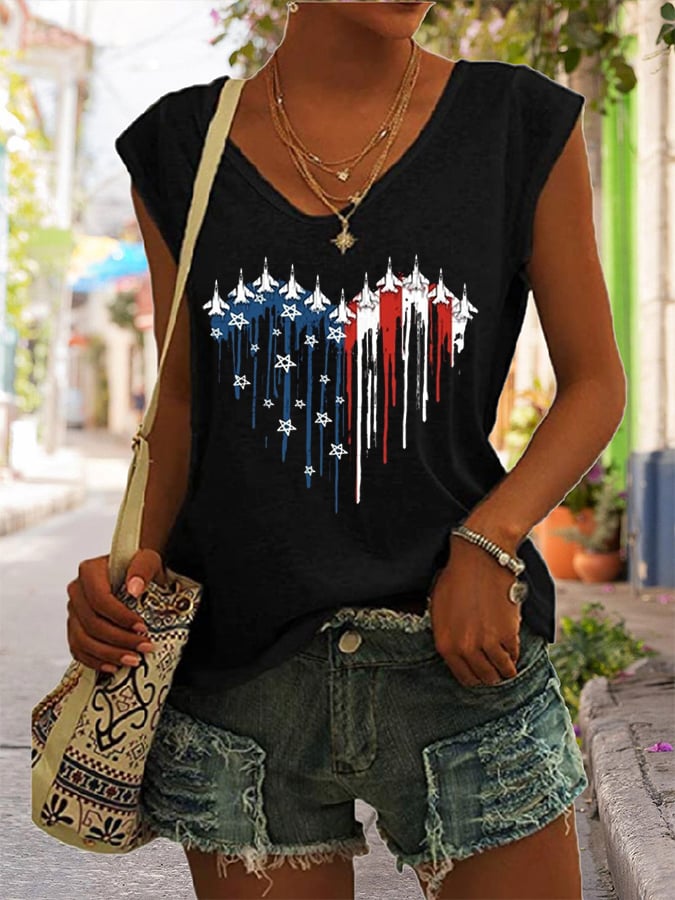 Women's Flag Independence Day Printed Sleeveless Casual Tank Top