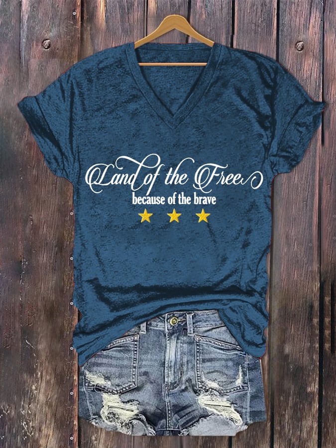 Women'S Independence Day Flag Printed V-Neck T-Shirt