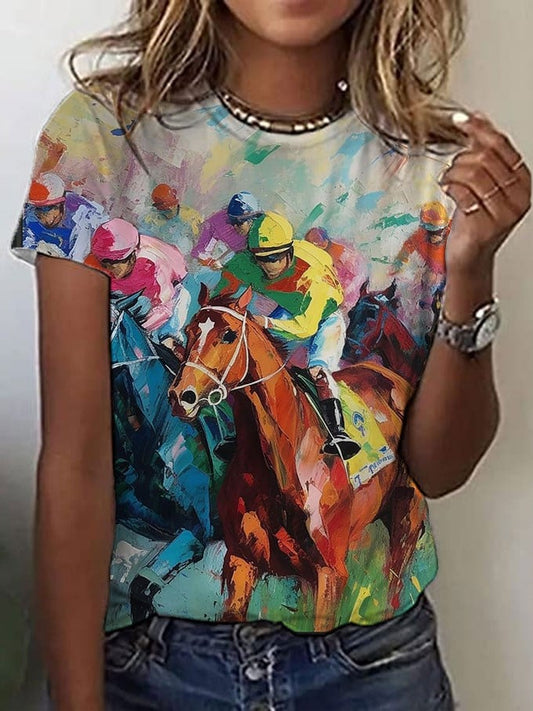 Women's Racing Horses Kenturky Print T-Shirt