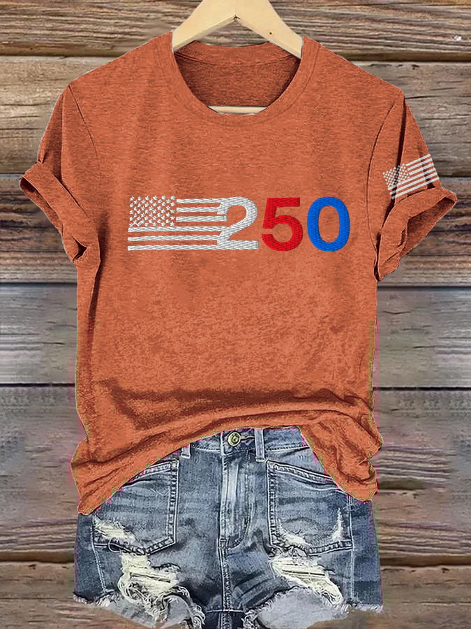 Women's Retro 205 American Flag Print T-Shirt