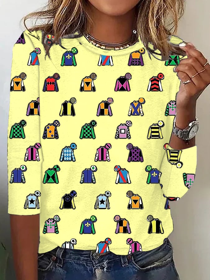 Women's Retro Derby Day Print Crew Neck T-Shirt