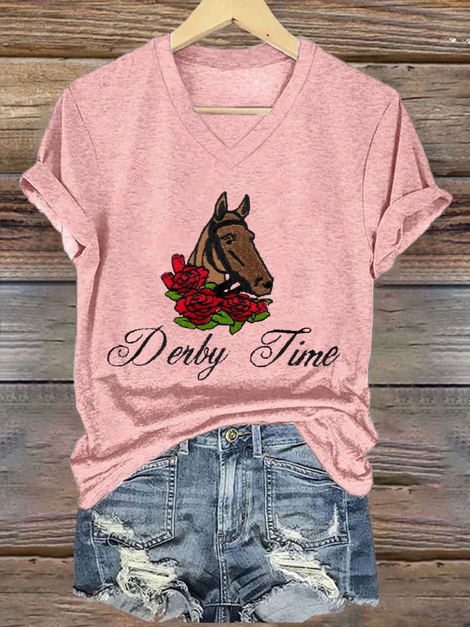 Women's Derby Time Printed Casual T-Shirt