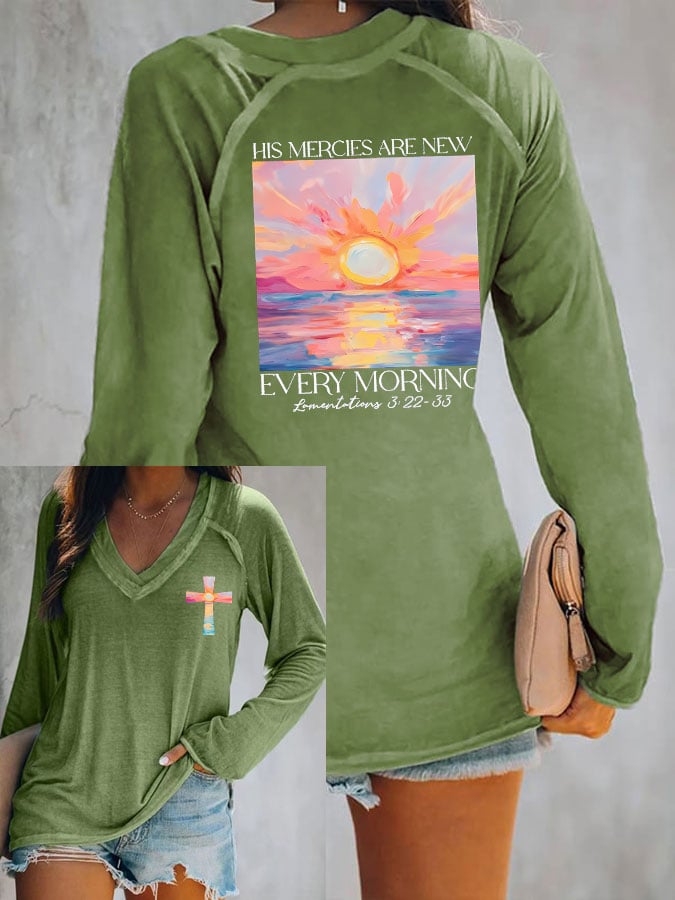 Women's His Mercies Are New Every Morning Feeling V Neck T-Shirt