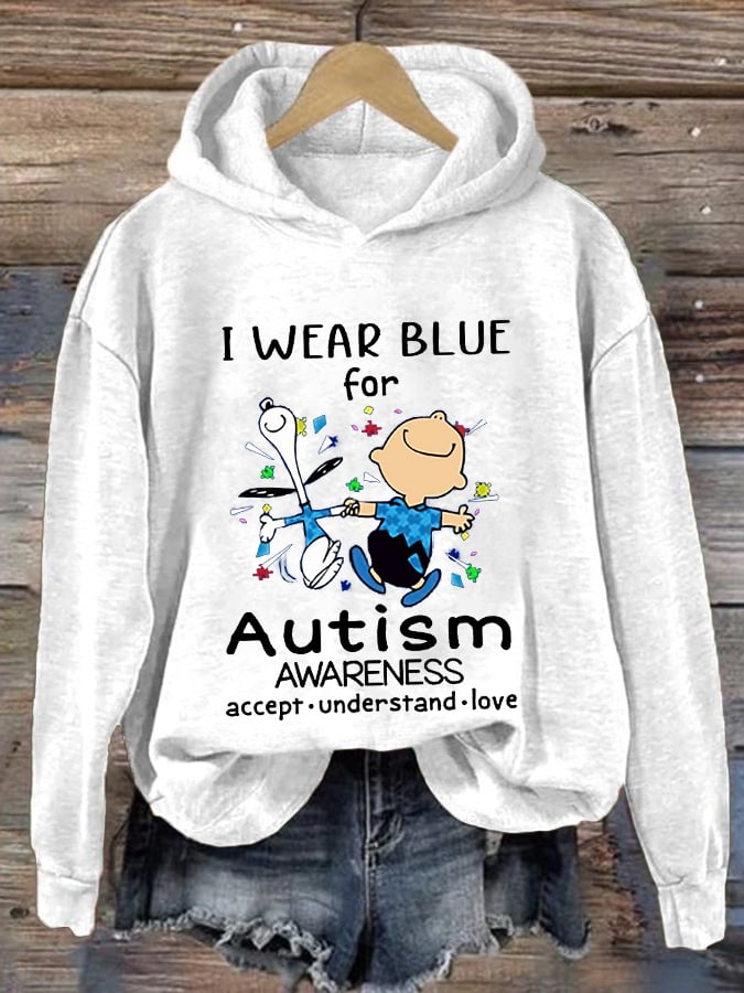Retro Autism Awareness I Wear Blue For Autism Print Hoodie
