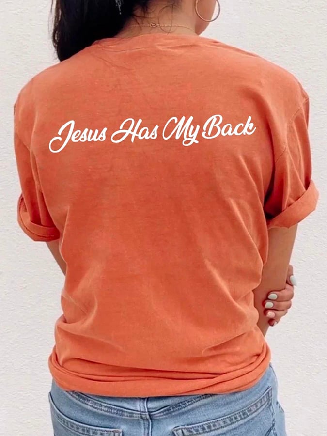 Women's Jesus Has My Back, Blessed Heart Cross T-shirt