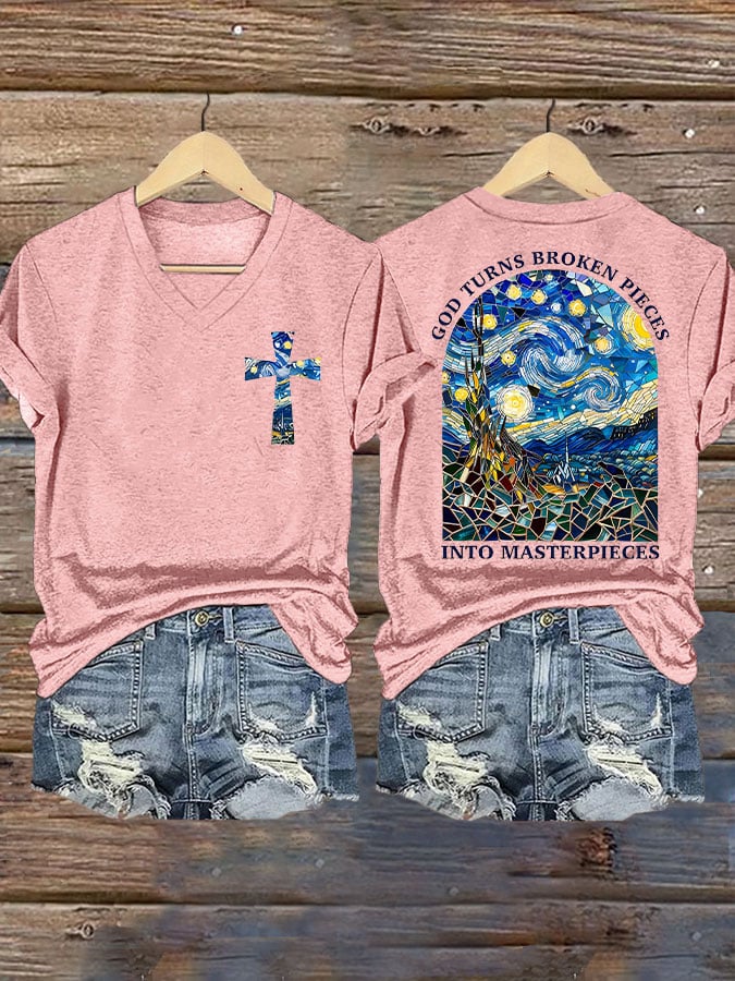 God Turns Broken Pieces Into Masterpieces Print T-shirt