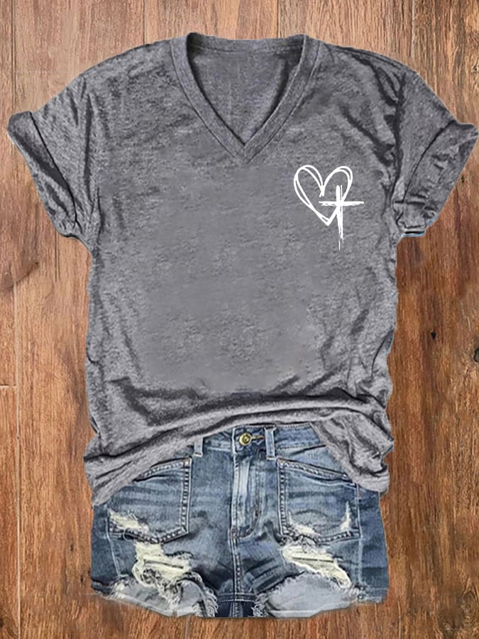Women's Love Like Jesus Jesus Has My Back Print V-Neck T-Shirt