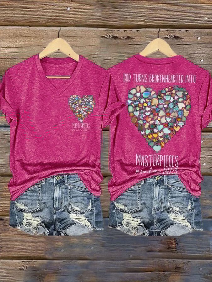 God Turns Brokenhearted into Masterpieces Psalm 147:3 Print T-shirt