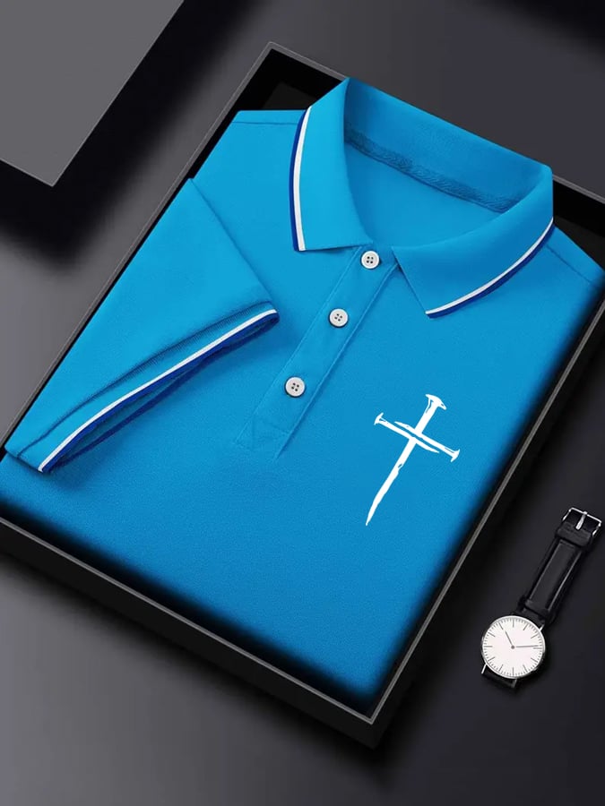 Men'S Classic Cross Print Polo Shirt