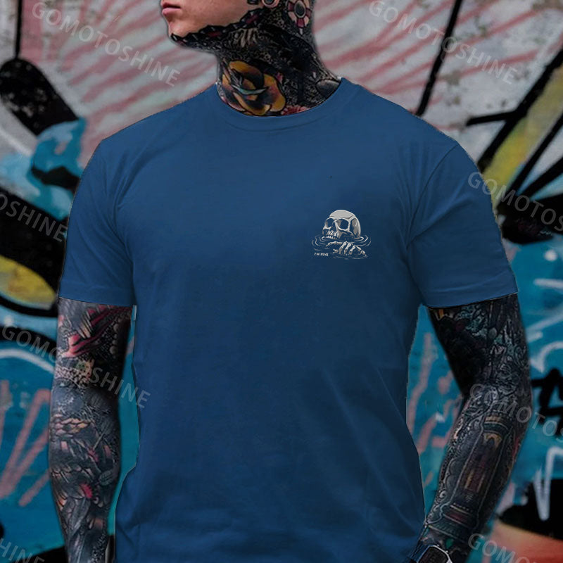 I'M FINE Drowning Skull Black Print T-Shirt