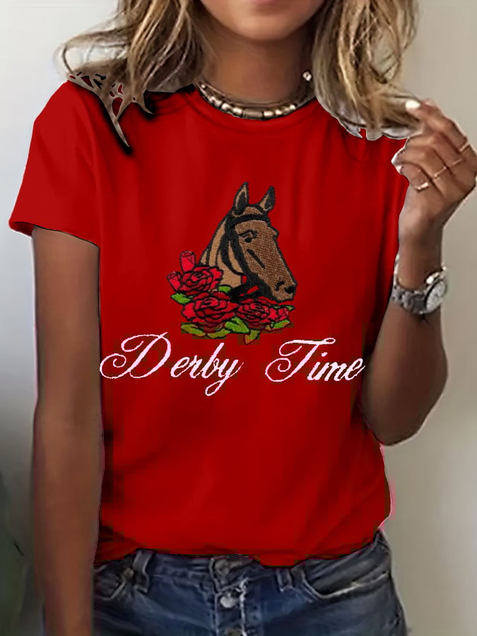 Women's Derby Time Print Casual T-Shirt