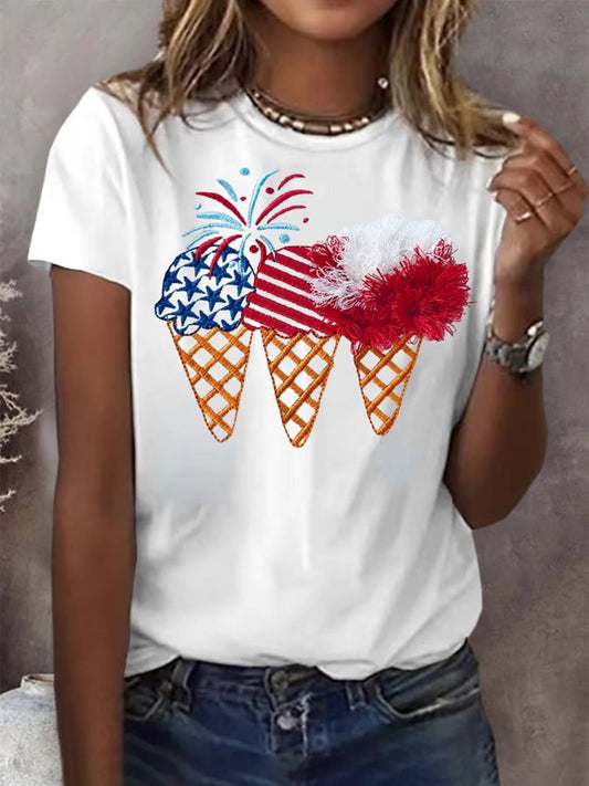 Women'S Independence Day Flag Printed  T-Shirt