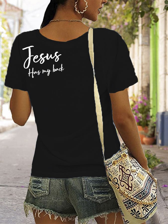 Women's jesus has my back reversible print t-shirt