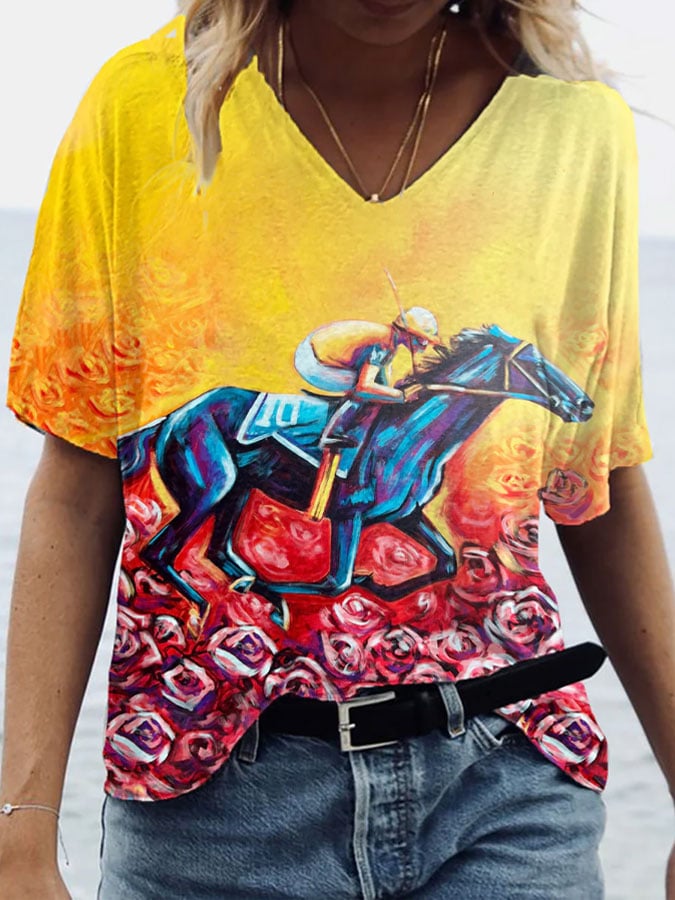Women's Horse Racing Print T-Shirt