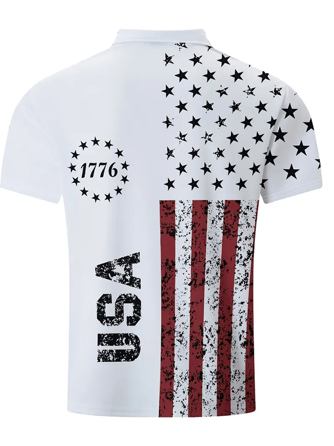 Men's Independence Day Printed Casual Polo Shirt