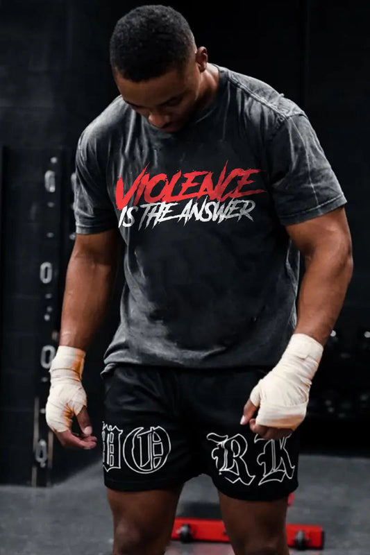 Violence Is The Answer Printed Men's Washed T-Shirt