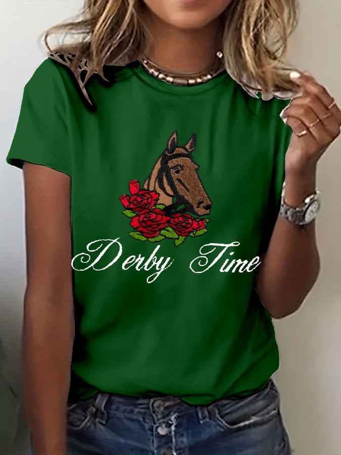Women's Derby Time Print Casual T-Shirt