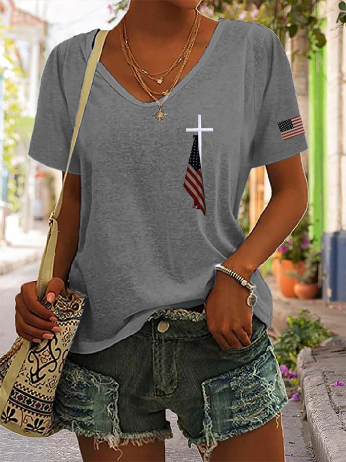 Women's Flag Cross Print T-Shirt