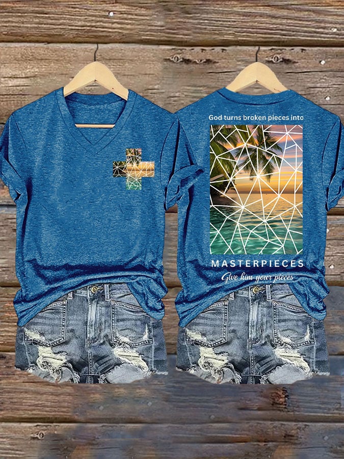 God Turns Broken Pieces into Masterpieces Give Him Your Pieces Print T-shirt