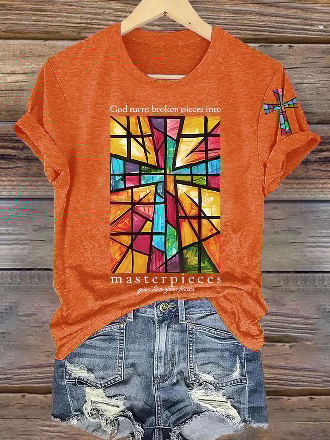 Women's God Turns Broken Pieces Into Masterpieces  Print T-shirt